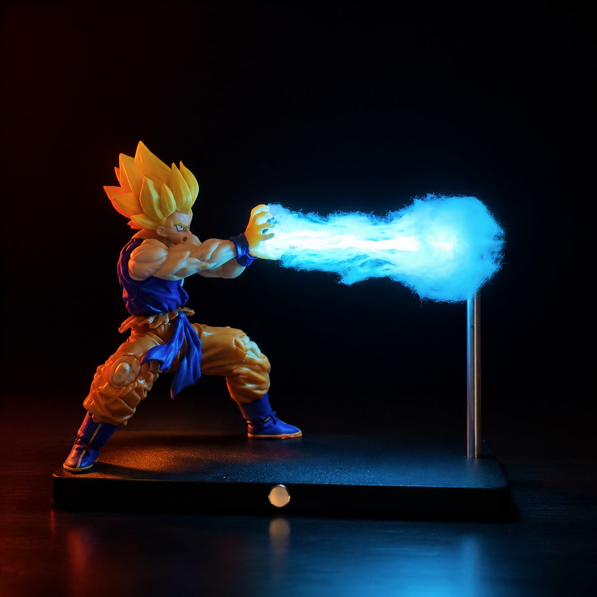 Goku Lamp glowing with icy blue energy effect in a dark room
