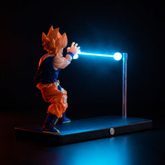 Goku Lamp side view with the blue energy beam lit